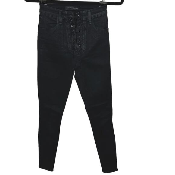 J Brand Steph Shep Charcoal Black High-Rise Laced Up Skinny Jean Vendetta 25 - Picture 2 of 16